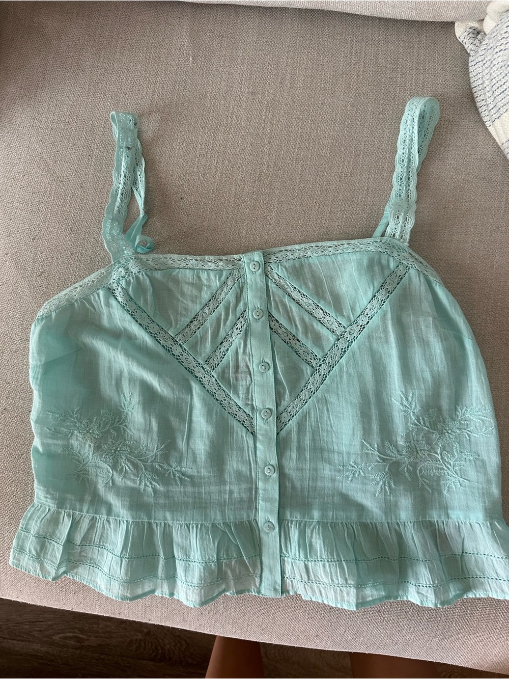 American eagle Light Aqua Lace-Trim Cotton Camisole Top